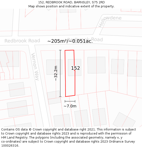 152, REDBROOK ROAD, BARNSLEY, S75 2RD: Plot and title map