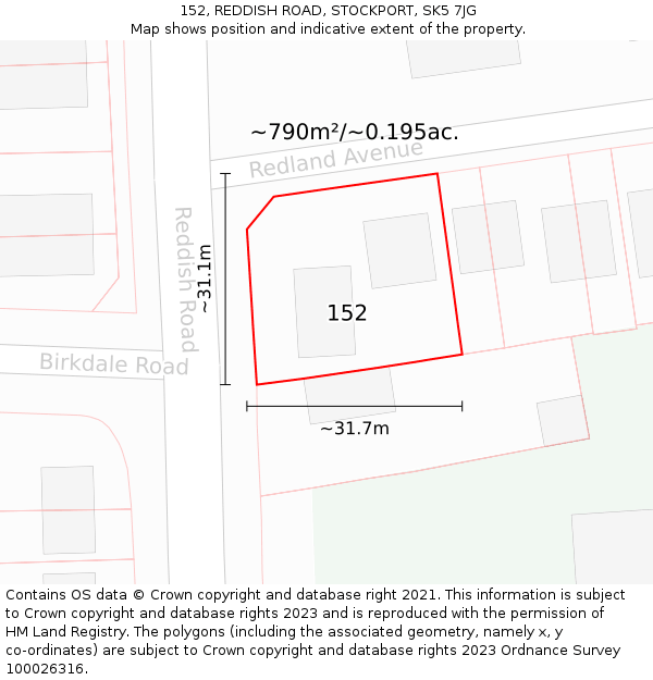 152, REDDISH ROAD, STOCKPORT, SK5 7JG: Plot and title map
