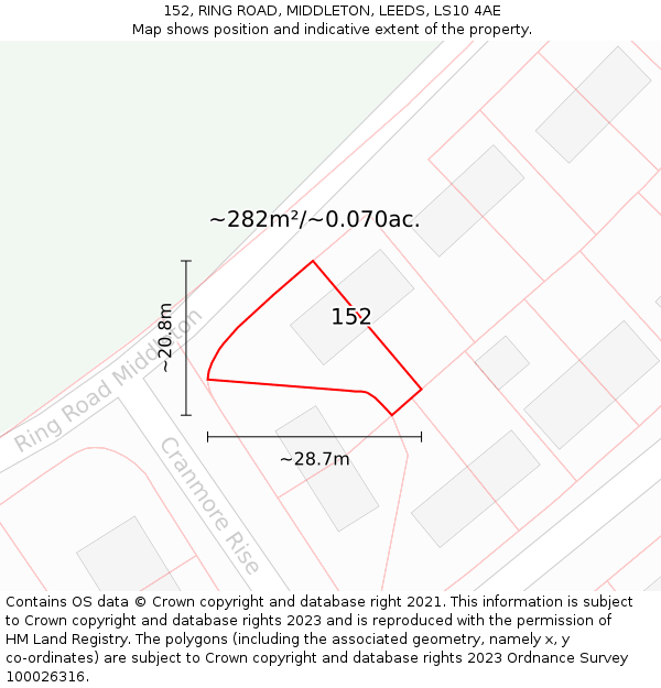 152, RING ROAD, MIDDLETON, LEEDS, LS10 4AE: Plot and title map
