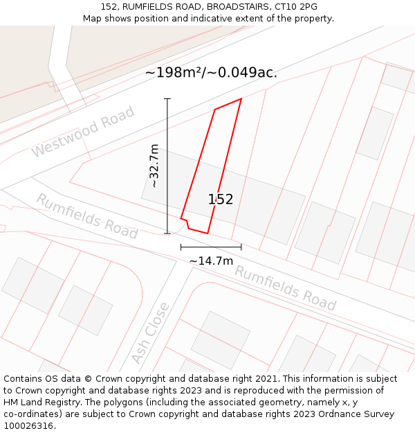 152, RUMFIELDS ROAD, BROADSTAIRS, CT10 2PG: Plot and title map