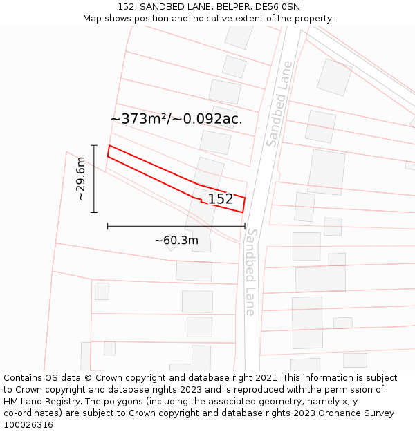 152, SANDBED LANE, BELPER, DE56 0SN: Plot and title map
