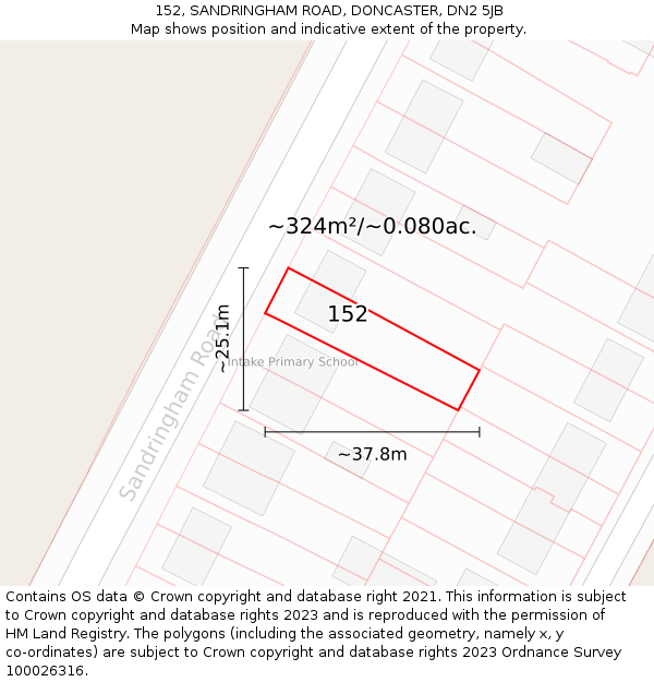 152, SANDRINGHAM ROAD, DONCASTER, DN2 5JB: Plot and title map
