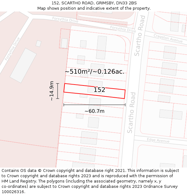 152, SCARTHO ROAD, GRIMSBY, DN33 2BS: Plot and title map