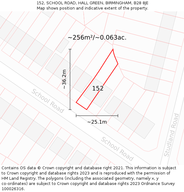 152, SCHOOL ROAD, HALL GREEN, BIRMINGHAM, B28 8JE: Plot and title map