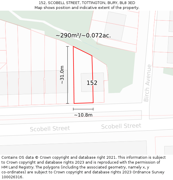152, SCOBELL STREET, TOTTINGTON, BURY, BL8 3ED: Plot and title map