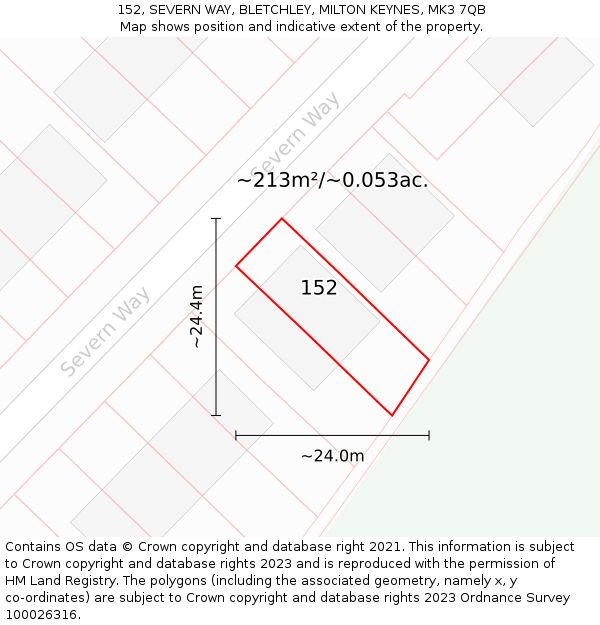 152, SEVERN WAY, BLETCHLEY, MILTON KEYNES, MK3 7QB: Plot and title map