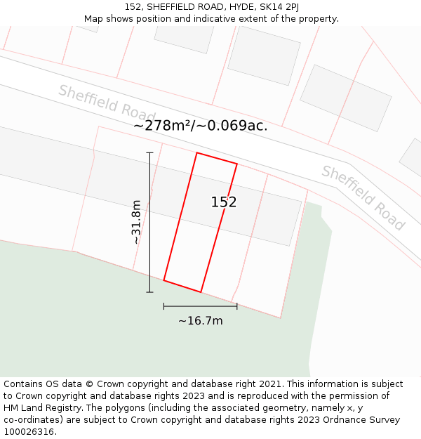 152, SHEFFIELD ROAD, HYDE, SK14 2PJ: Plot and title map