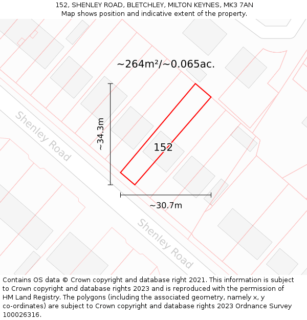 152, SHENLEY ROAD, BLETCHLEY, MILTON KEYNES, MK3 7AN: Plot and title map