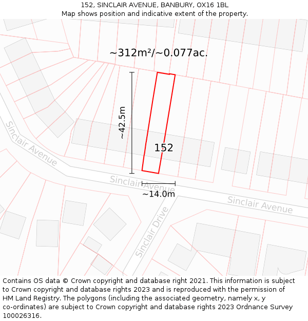 152, SINCLAIR AVENUE, BANBURY, OX16 1BL: Plot and title map