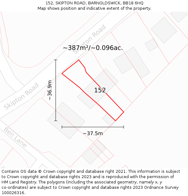 152, SKIPTON ROAD, BARNOLDSWICK, BB18 6HQ: Plot and title map