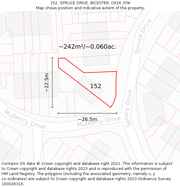 152, SPRUCE DRIVE, BICESTER, OX26 3YW: Plot and title map