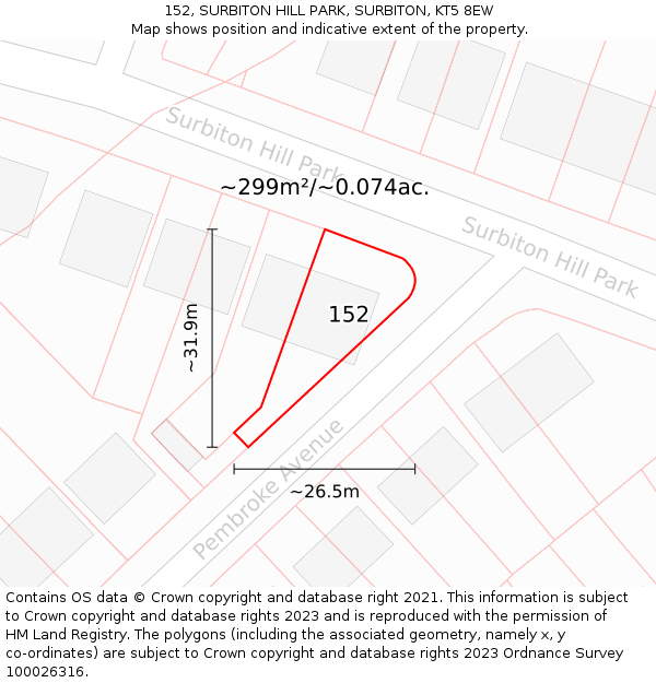 152, SURBITON HILL PARK, SURBITON, KT5 8EW: Plot and title map