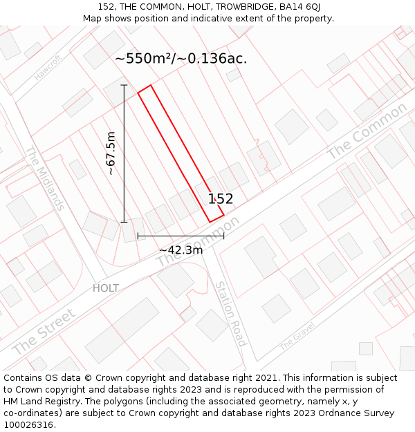 152, THE COMMON, HOLT, TROWBRIDGE, BA14 6QJ: Plot and title map