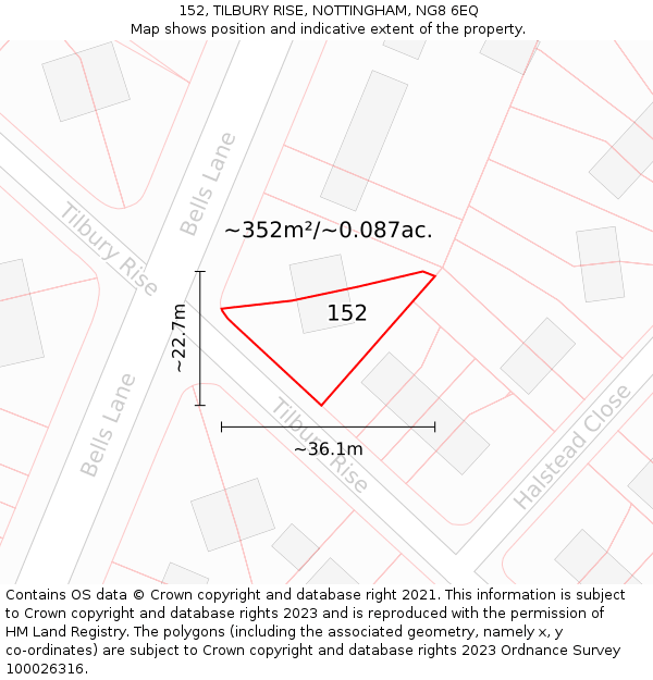 152, TILBURY RISE, NOTTINGHAM, NG8 6EQ: Plot and title map