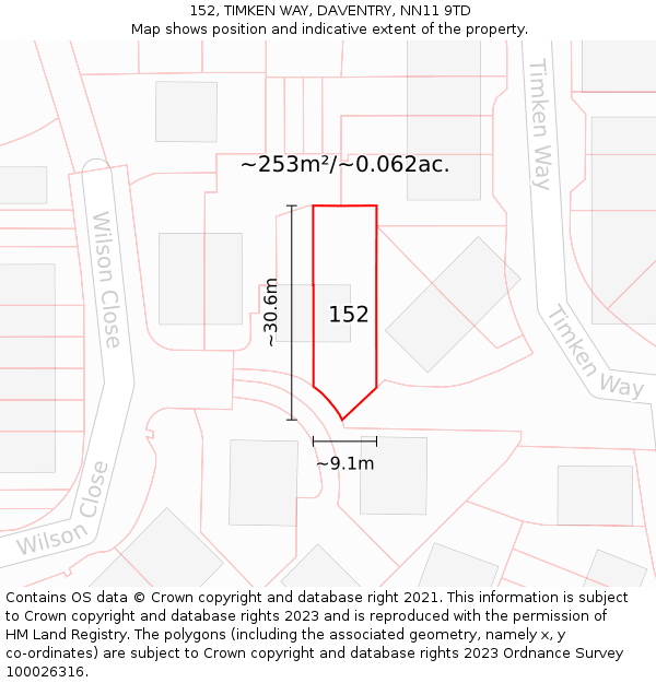 152, TIMKEN WAY, DAVENTRY, NN11 9TD: Plot and title map