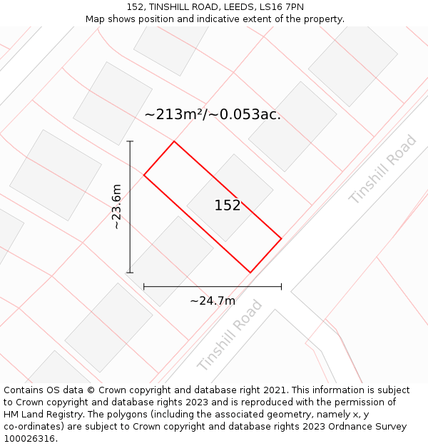 152, TINSHILL ROAD, LEEDS, LS16 7PN: Plot and title map