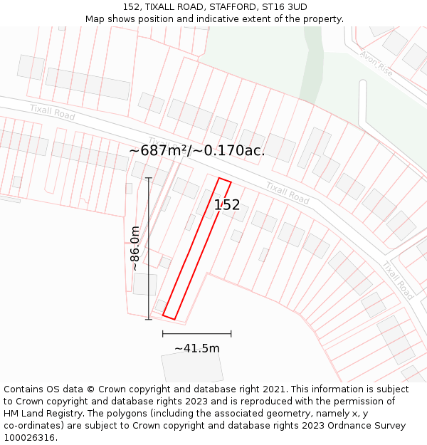 152, TIXALL ROAD, STAFFORD, ST16 3UD: Plot and title map