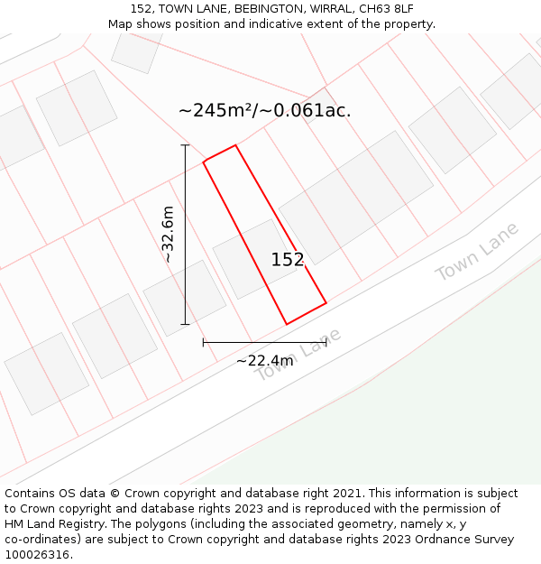 152, TOWN LANE, BEBINGTON, WIRRAL, CH63 8LF: Plot and title map