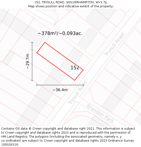 152, TRYSULL ROAD, WOLVERHAMPTON, WV3 7JL: Plot and title map