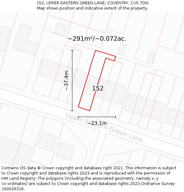 152, UPPER EASTERN GREEN LANE, COVENTRY, CV5 7DN: Plot and title map