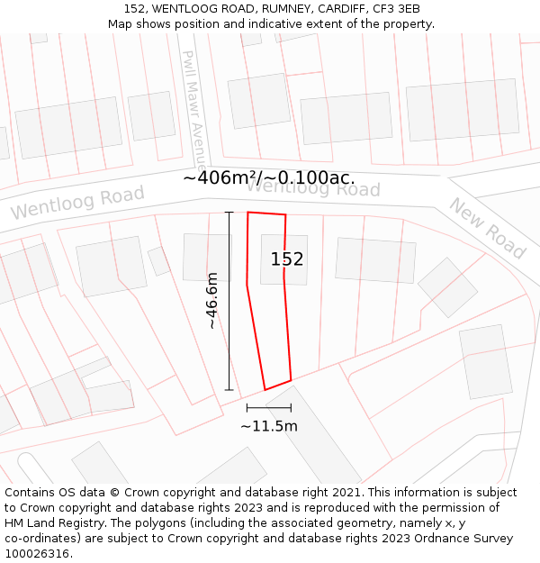 152, WENTLOOG ROAD, RUMNEY, CARDIFF, CF3 3EB: Plot and title map