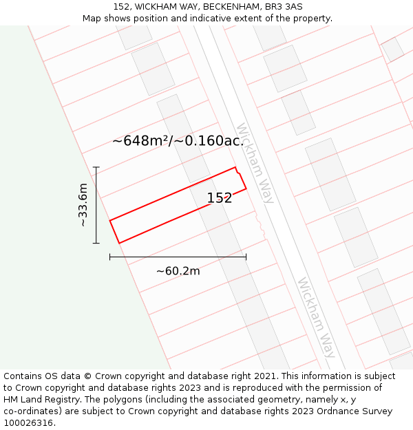 152, WICKHAM WAY, BECKENHAM, BR3 3AS: Plot and title map