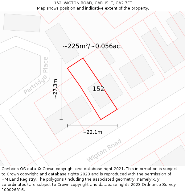 152, WIGTON ROAD, CARLISLE, CA2 7ET: Plot and title map