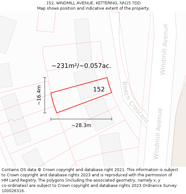 152, WINDMILL AVENUE, KETTERING, NN15 7DD: Plot and title map
