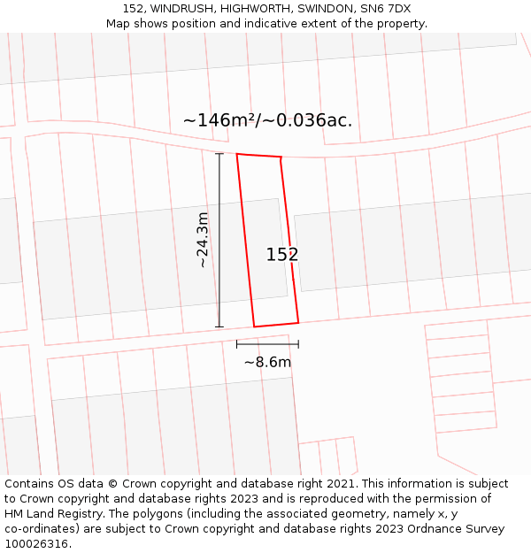 152, WINDRUSH, HIGHWORTH, SWINDON, SN6 7DX: Plot and title map