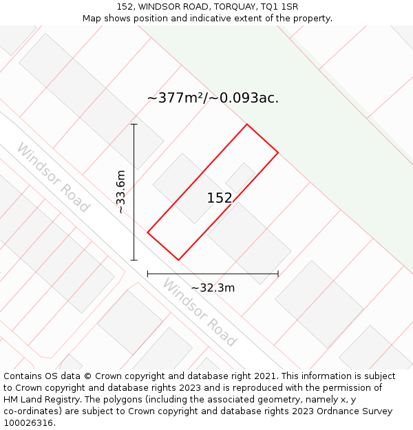 152, WINDSOR ROAD, TORQUAY, TQ1 1SR: Plot and title map