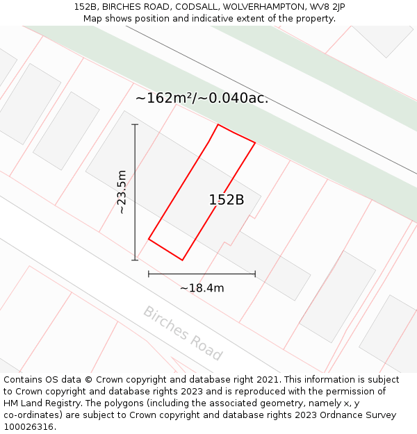 152B, BIRCHES ROAD, CODSALL, WOLVERHAMPTON, WV8 2JP: Plot and title map