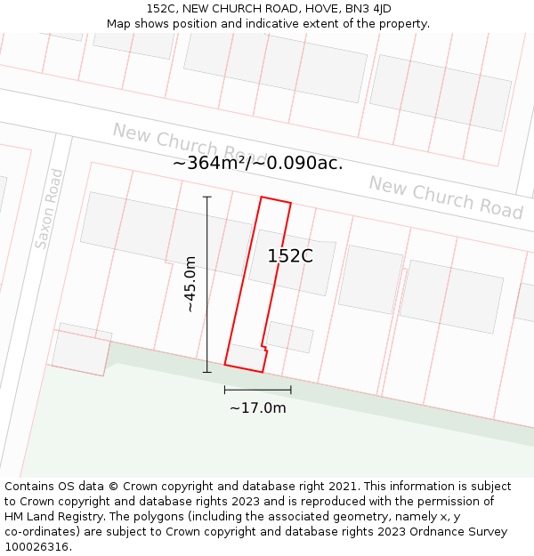 152C, NEW CHURCH ROAD, HOVE, BN3 4JD: Plot and title map