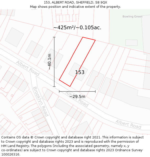 153, ALBERT ROAD, SHEFFIELD, S8 9QX: Plot and title map