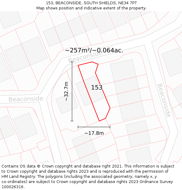 153, BEACONSIDE, SOUTH SHIELDS, NE34 7PT: Plot and title map