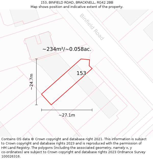 153, BINFIELD ROAD, BRACKNELL, RG42 2BB: Plot and title map