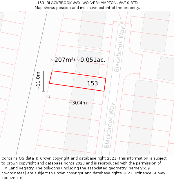 153, BLACKBROOK WAY, WOLVERHAMPTON, WV10 8TD: Plot and title map