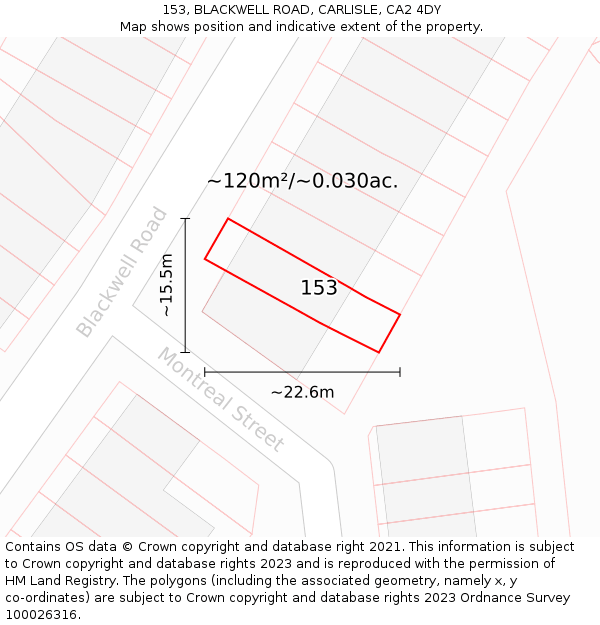 153, BLACKWELL ROAD, CARLISLE, CA2 4DY: Plot and title map