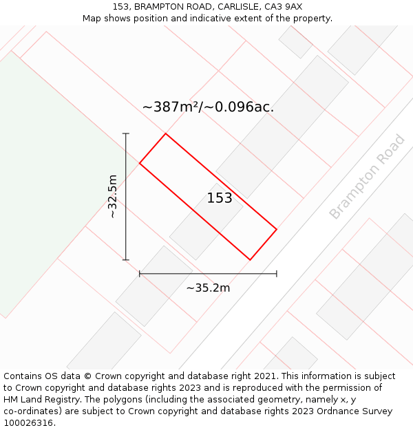 153, BRAMPTON ROAD, CARLISLE, CA3 9AX: Plot and title map