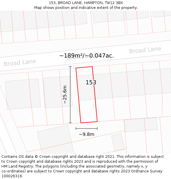 153, BROAD LANE, HAMPTON, TW12 3BX: Plot and title map