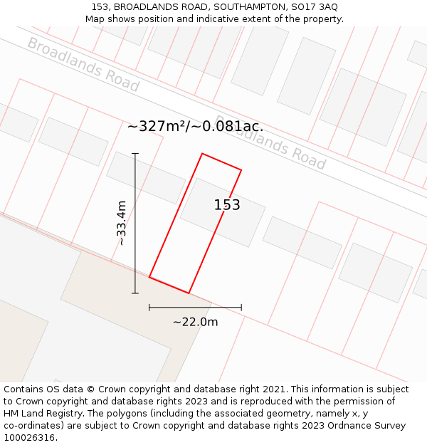 153, BROADLANDS ROAD, SOUTHAMPTON, SO17 3AQ: Plot and title map