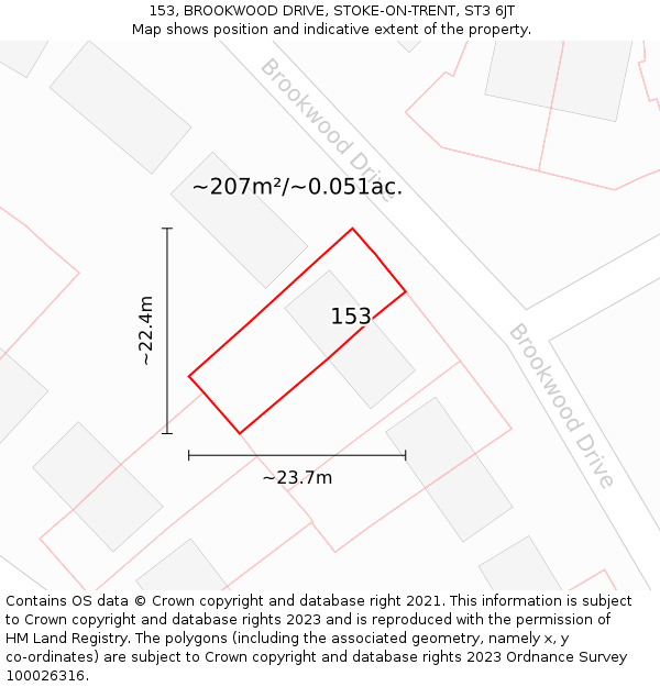 153, BROOKWOOD DRIVE, STOKE-ON-TRENT, ST3 6JT: Plot and title map