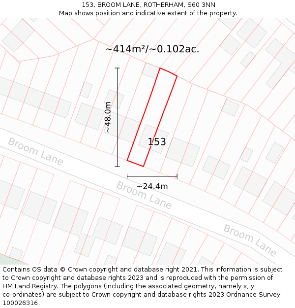 153, BROOM LANE, ROTHERHAM, S60 3NN: Plot and title map