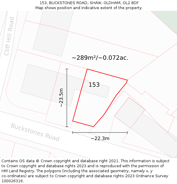 153, BUCKSTONES ROAD, SHAW, OLDHAM, OL2 8DF: Plot and title map