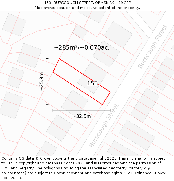 153, BURSCOUGH STREET, ORMSKIRK, L39 2EP: Plot and title map