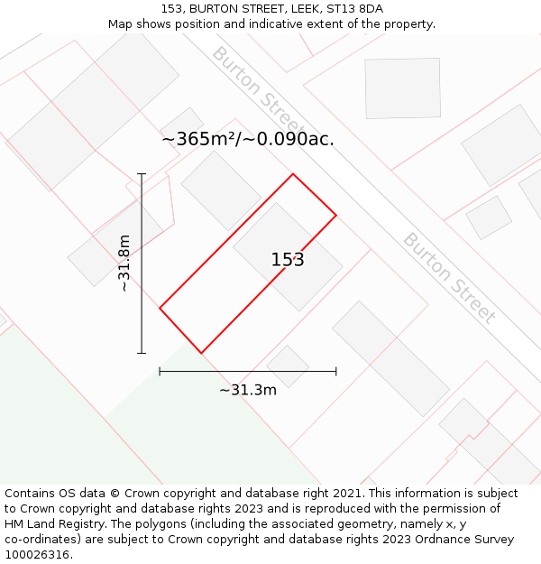 153, BURTON STREET, LEEK, ST13 8DA: Plot and title map