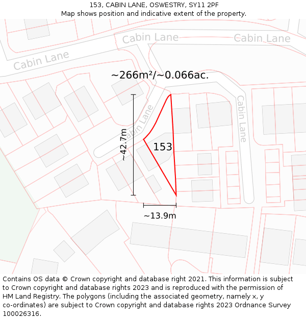 153, CABIN LANE, OSWESTRY, SY11 2PF: Plot and title map