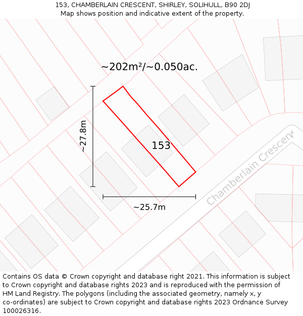 153, CHAMBERLAIN CRESCENT, SHIRLEY, SOLIHULL, B90 2DJ: Plot and title map