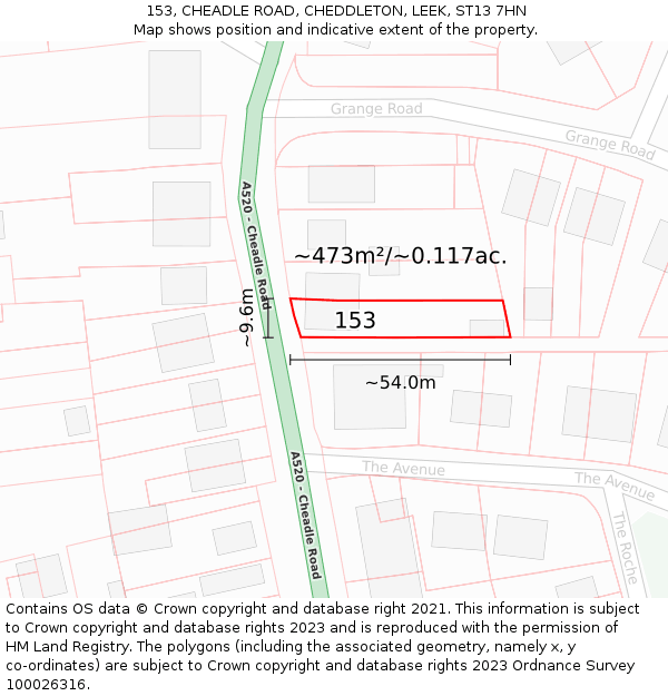 153, CHEADLE ROAD, CHEDDLETON, LEEK, ST13 7HN: Plot and title map