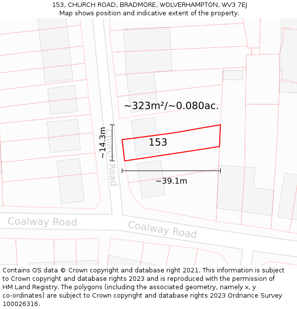 153, CHURCH ROAD, BRADMORE, WOLVERHAMPTON, WV3 7EJ: Plot and title map