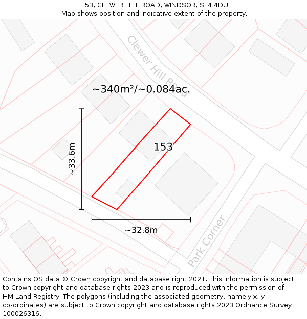 153, CLEWER HILL ROAD, WINDSOR, SL4 4DU: Plot and title map
